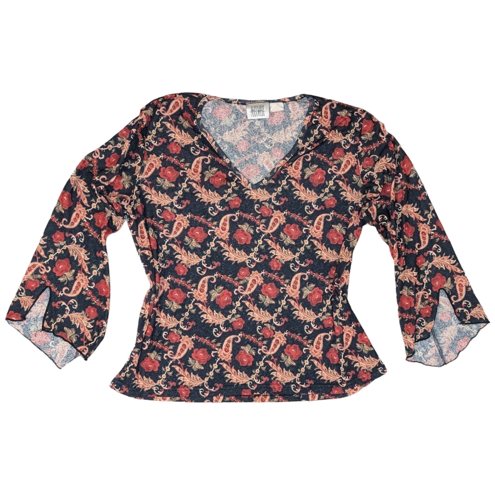 Vintage Jason Maxwell Floral Paisley Bell Sleeve Top, Size L